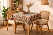 BLUENIYA 40" Square Ghalamkar Cotton Tablecloth – Hand Block Printed Persian Tile & Paisley, Washable
