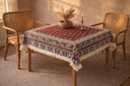 BLUENIYA 40" Square Ghalamkar Cotton Tablecloth – Hand Block Printed Persian Red Floral, Washable