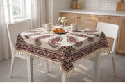 BLUENIYA 40" Square Ghalamkar Cotton Tablecloth – Hand Block Printed Persian Paisley, Washable