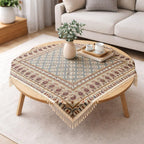 BLUENIYA 40" Square Ghalamkar Cotton Tablecloth – Hand Block Printed Persian Tile & Paisley, Washable