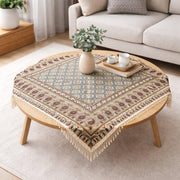 BLUENIYA 40" Square Ghalamkar Cotton Tablecloth – Hand Block Printed Persian Tile & Paisley, Washable