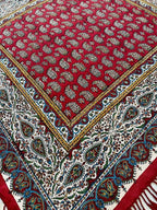 BLUENIYA 40" Square Ghalamkar Cotton Tablecloth – Hand Block Printed Persian Red Floral, Washable