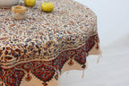 BLUENIYA 48" Round Ghalamkar Cotton Tablecloth – Hand-Stamped Floral Paisley, Washable