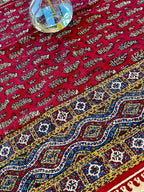 BLUENIYA 40" Square Ghalamkar Cotton Tablecloth – Hand Block Printed Persian Red Floral, Washable