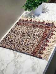 BLUENIYA 40" Square Ghalamkar Cotton Tablecloth – Hand Block Printed Persian Floral Vine, Washable