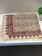 BLUENIYA 40" Square Ghalamkar Cotton Tablecloth – Hand Block Printed Persian Floral Vine, Washable