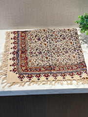 BLUENIYA 40" Square Ghalamkar Cotton Tablecloth – Hand Block Printed Persian Floral Vine, Washable
