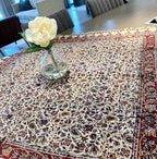 BLUENIYA 40" Square Ghalamkar Cotton Tablecloth – Hand Block Printed Persian Floral Vine, Washable