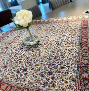 BLUENIYA 40" Square Ghalamkar Cotton Tablecloth – Hand Block Printed Persian Floral Vine, Washable