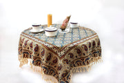 BLUENIYA 40" Square Ghalamkar Cotton Tablecloth – Hand Block Printed Persian Tile & Paisley, Washable