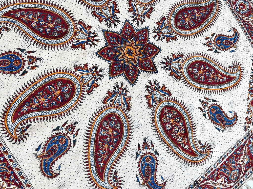 BLUENIYA 40" Square Ghalamkar Cotton Tablecloth – Hand Block Printed Persian Paisley, Washable