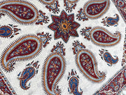 BLUENIYA 40" Square Ghalamkar Cotton Tablecloth – Hand Block Printed Persian Paisley, Washable