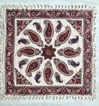 BLUENIYA 40" Square Ghalamkar Cotton Tablecloth – Hand Block Printed Persian Paisley, Washable