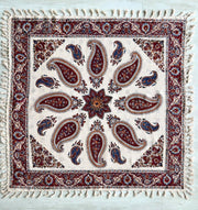 BLUENIYA 40" Square Ghalamkar Cotton Tablecloth – Hand Block Printed Persian Paisley, Washable
