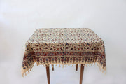 BLUENIYA 40" Square Ghalamkar Cotton Tablecloth – Hand Block Printed Persian Floral Vine, Washable