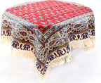 BLUENIYA 40" Square Ghalamkar Cotton Tablecloth – Hand Block Printed Persian Red Floral, Washable