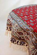 BLUENIYA 40" Square Ghalamkar Cotton Tablecloth – Hand Block Printed Persian Red Floral, Washable