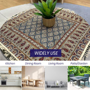 BLUENIYA 40" Square Ghalamkar Cotton Tablecloth – Hand Block Printed Persian Tile & Paisley, Washable