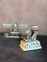 Handmade Achaemenid Persian Style Decor Set of 3, Lion Statues, Faravahar, Golden Box