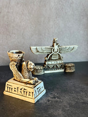 Handmade Achaemenid Persian Style Decor Set of 3, Lion Statues, Faravahar, Golden Box