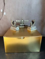 Handmade Achaemenid Persian Style Decor Set of 3, Lion Statues, Faravahar, Golden Box