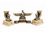 Handmade Achaemenid Persian Style Decor Set of 3, Lion Statues, Faravahar, Golden Box