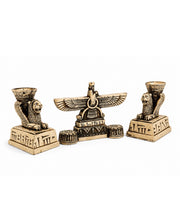 Handmade Achaemenid Persian Style Decor Set of 3, Lion Statues, Faravahar, Golden Box