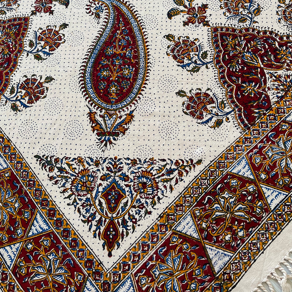 BLUENIYA Termeh Elegance – 40"x40" Handcrafted Cotton Tablecloth | Washable, Reusable, Persian Paisley Design – Small Square Coffee & Dining Table Cover