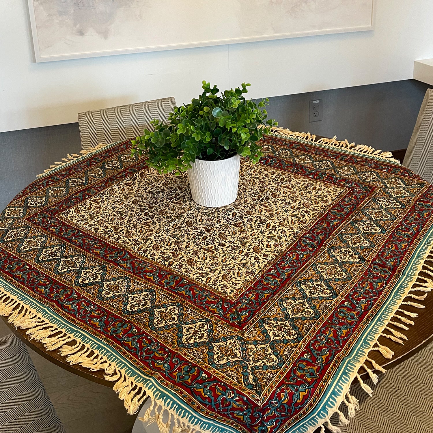 BLUENIYA Termeh Elegance – 40"x40" Handcrafted Cotton Tablecloth | Washable, Reusable, Persian Paisley Design – Small Square Coffee & Dining Table Cover