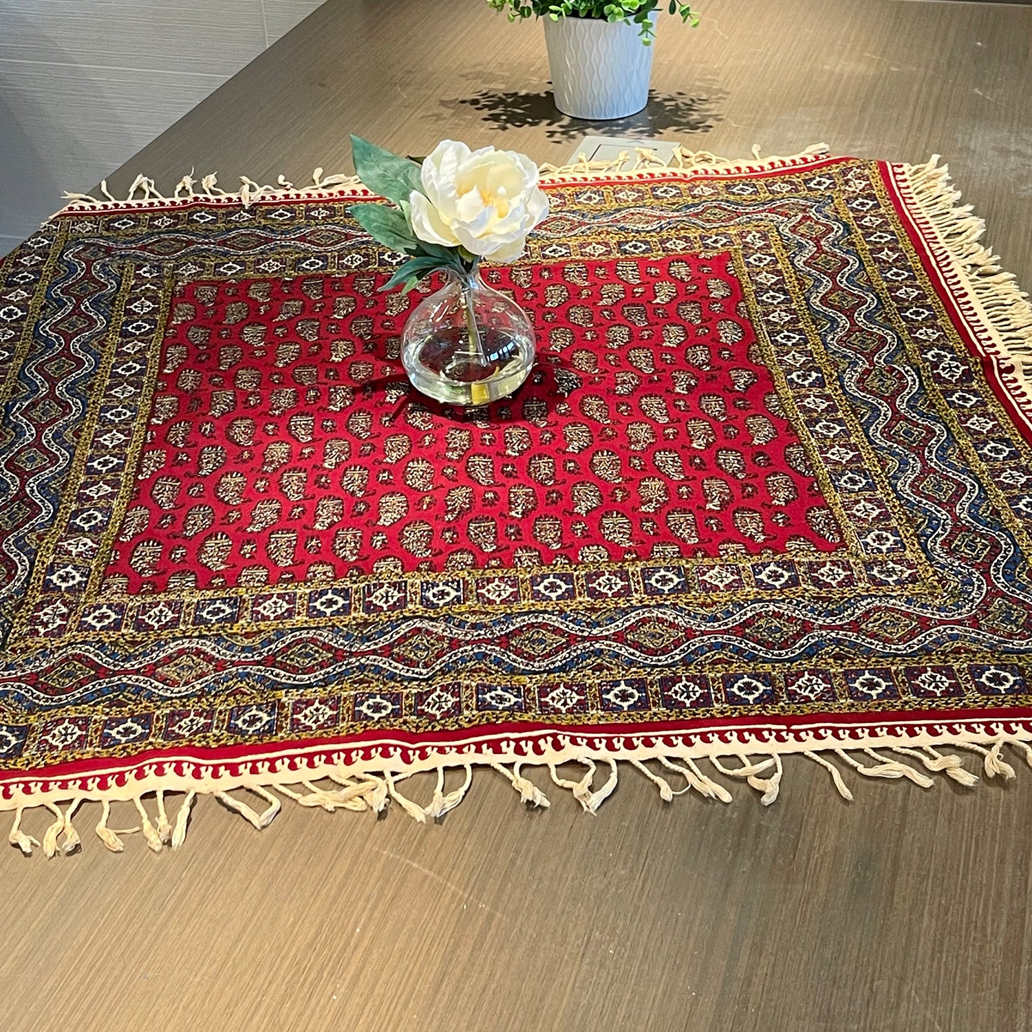 BLUENIYA Termeh Elegance – 40"x40" Handcrafted Cotton Tablecloth | Washable, Reusable, Persian Paisley Design – Small Square Coffee & Dining Table Cover