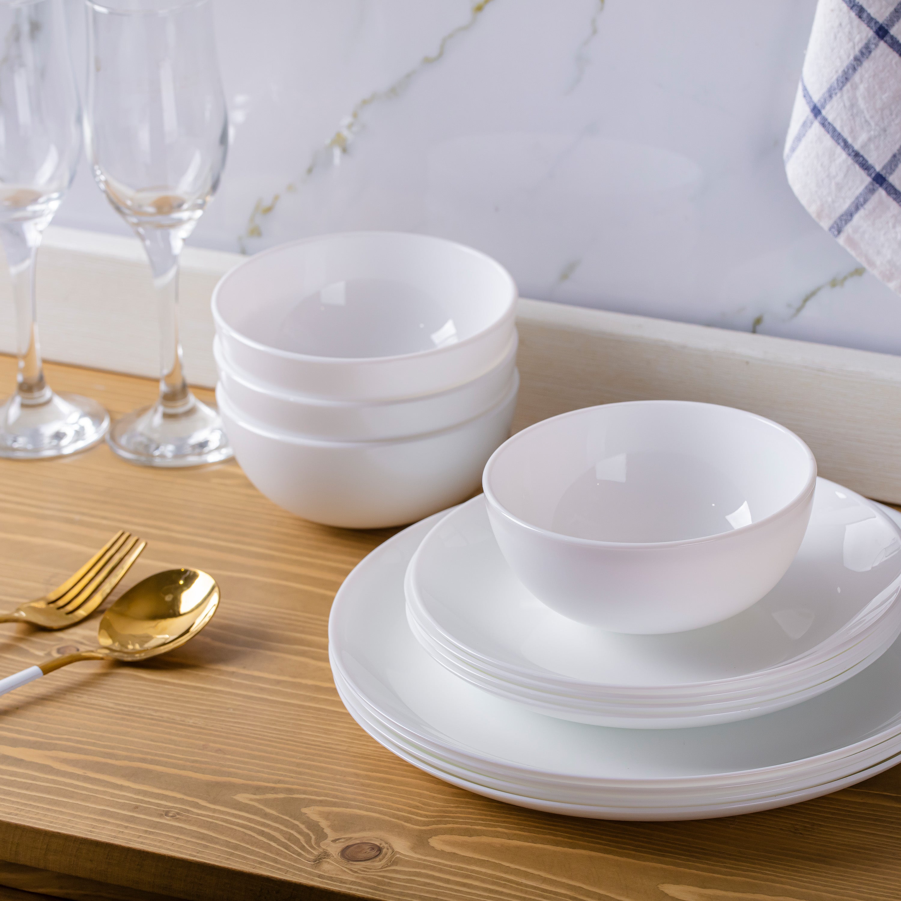 Tempered Opal 12 piece Dinner Set Luna