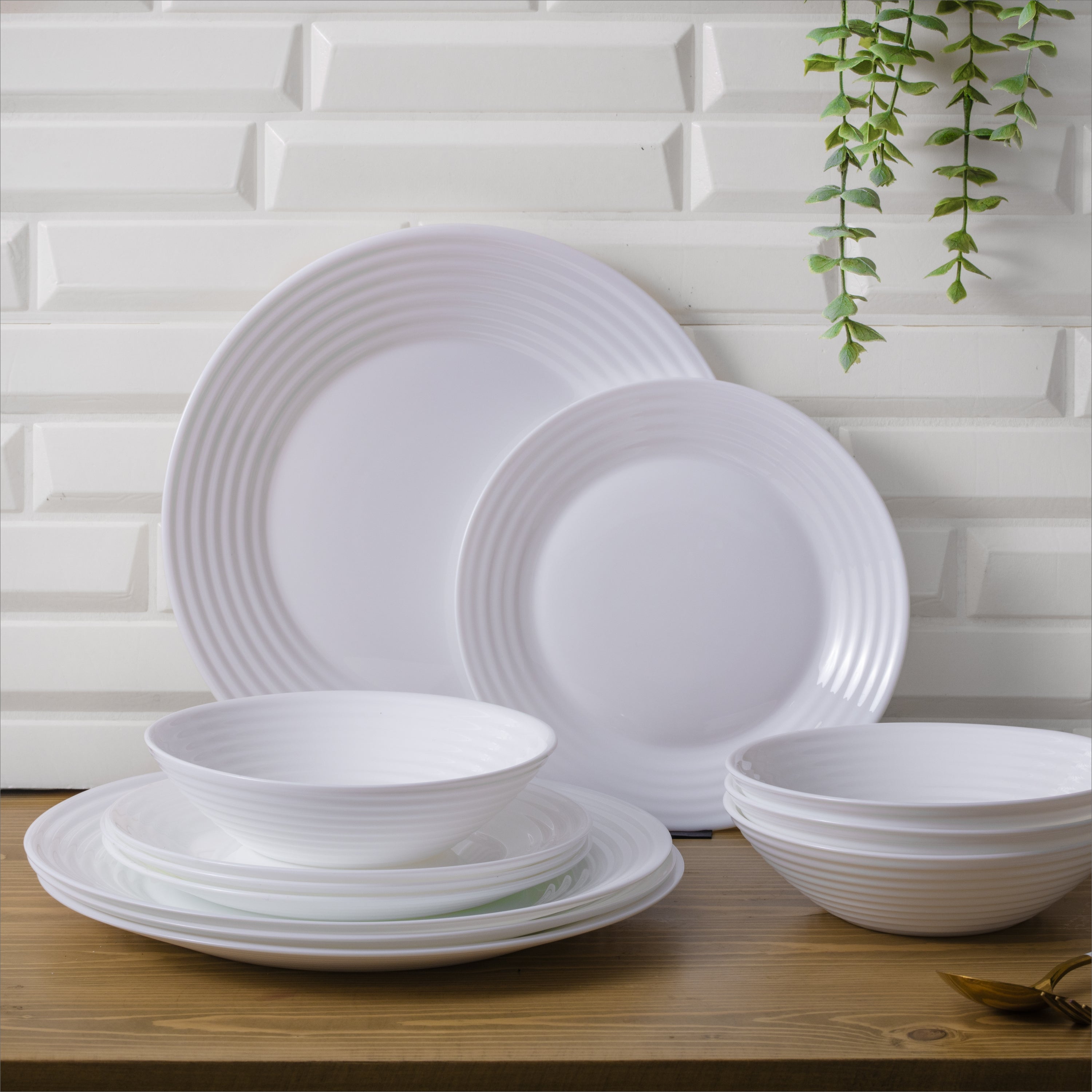 Tempered Opal 12 piece Dinner Set,Circles