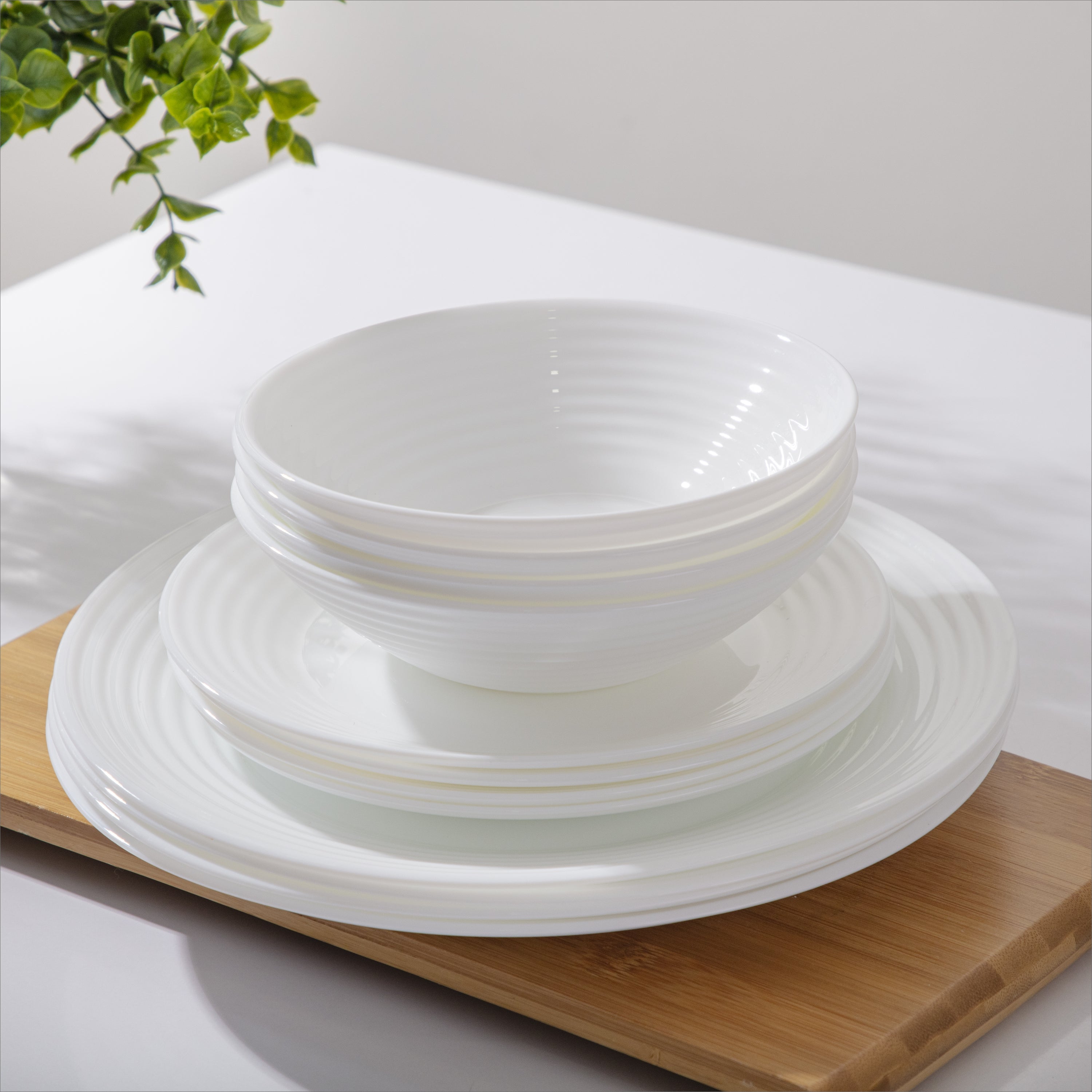 Tempered Opal 12 piece Dinner Set,Circles