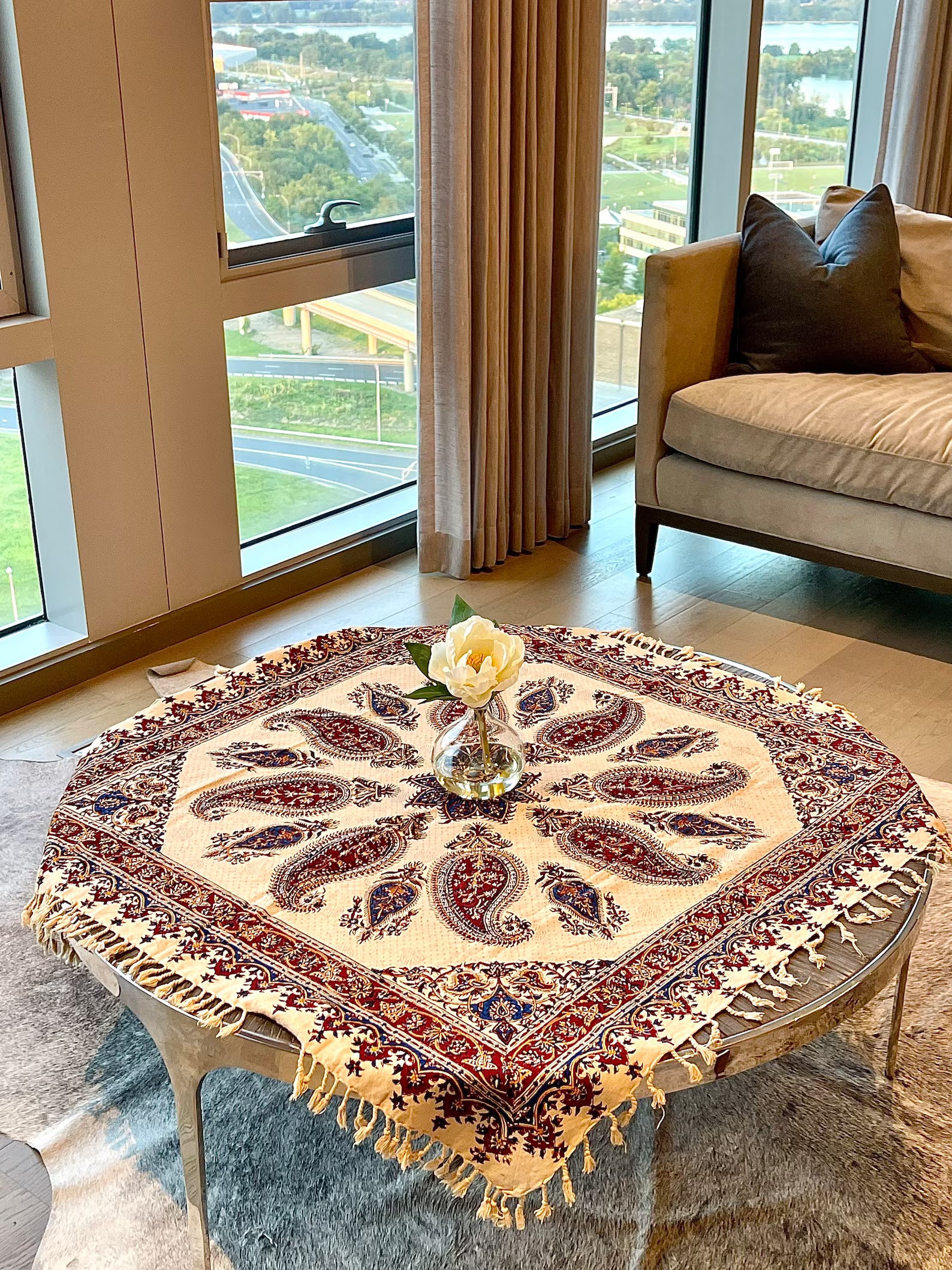BLUENIYA Termeh Elegance – 40"x40" Handcrafted Cotton Tablecloth | Washable, Reusable, Persian Paisley Design – Small Square Coffee & Dining Table Cover