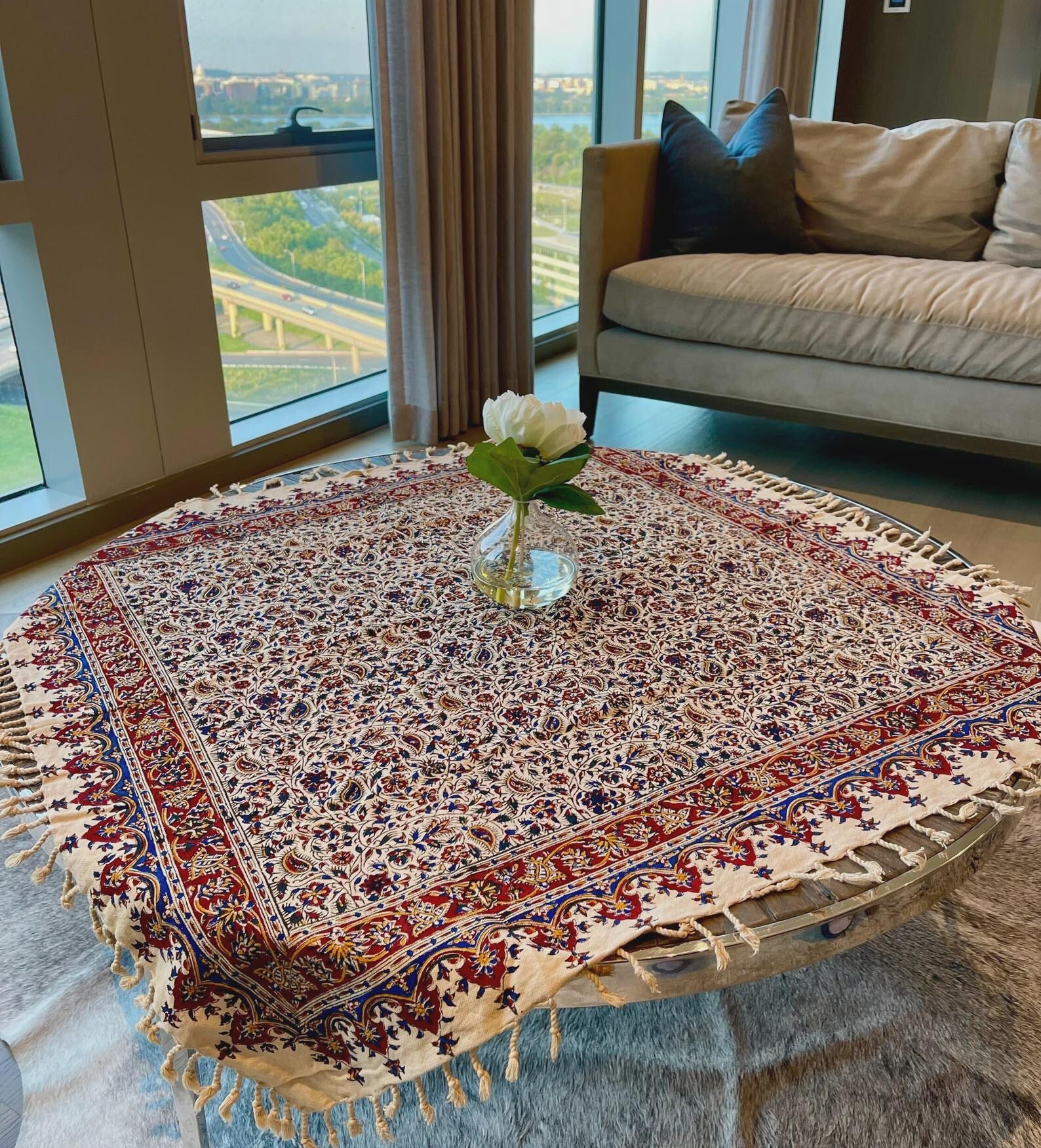 BLUENIYA Termeh Elegance – 40"x40" Handcrafted Cotton Tablecloth | Washable, Reusable, Persian Paisley Design – Small Square Coffee & Dining Table Cover